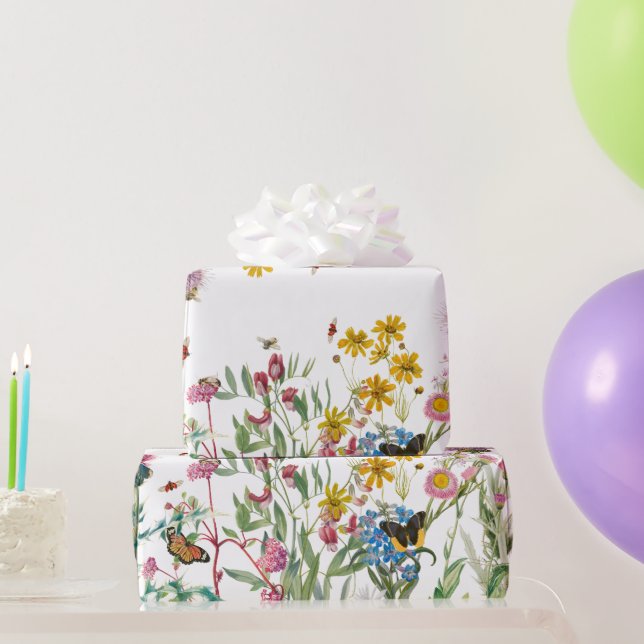 Watercolor Wildflower Insects Floral Spring Garden Wrapping Paper (Party Gifts)