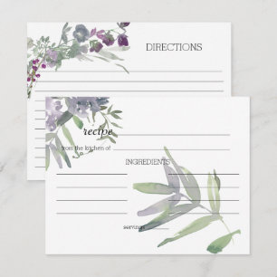 Watercolor Wildflower Lavender Wedding Recipe Card
