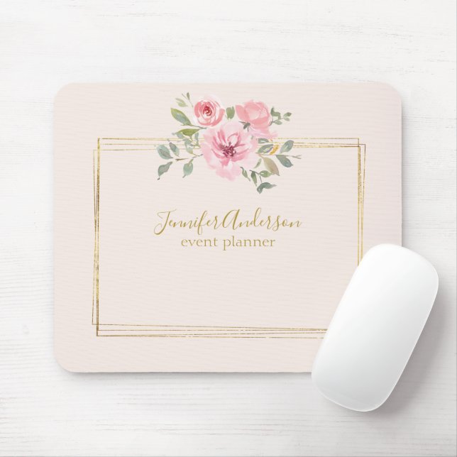Watercolor Wildflower Lush Blush Pink Floral Mouse Pad (With Mouse)