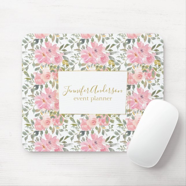 Watercolor Wildflower Lush Blush Pink Floral Mouse Pad (With Mouse)