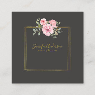 Watercolor Wildflower Lush Blush Pink Floral Square Business Card