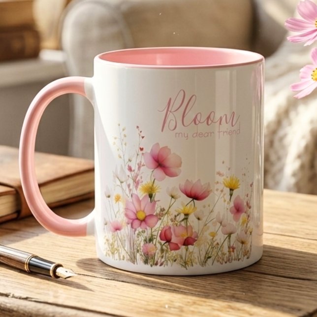 Watercolor Wildflower Meadow "Bloom" Mug (Personalized floral mug for friend)