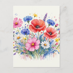 Watercolor Wildflower Meadow Bouquet Floral Art  Postcard