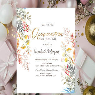 Watercolor Wildflower Meadow Dried Quinceañera  Invitation