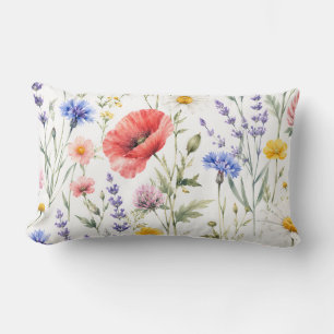 Watercolor Wildflower Meadow Floral Lumbar Pillow