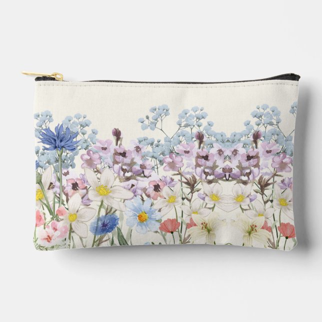 Watercolor Wildflower Meadow Floral Pouch (Front)