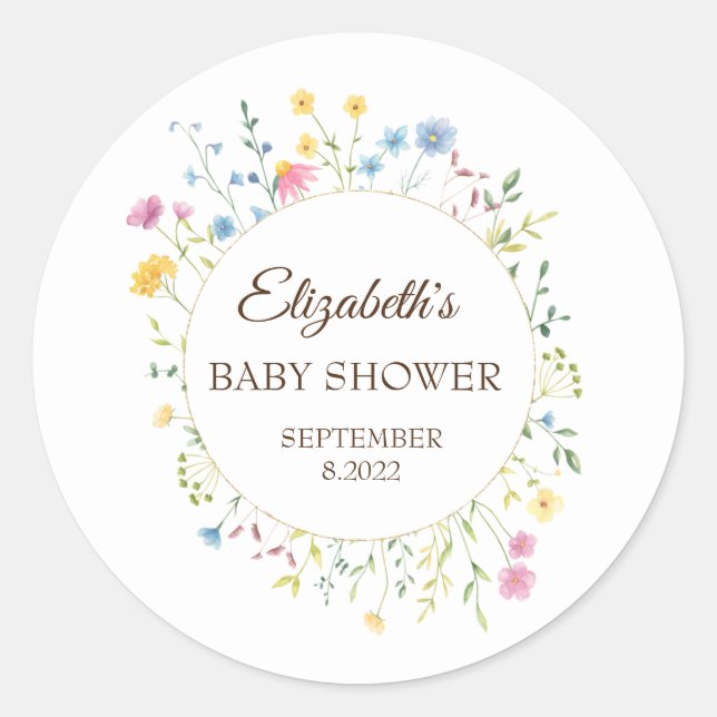 Watercolor Wildflower Meadow Frame   Classic Round Sticker (Front)