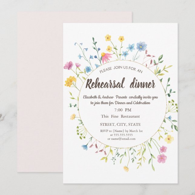  Watercolor  Wildflower Meadow  Frame Invitation (Front/Back)
