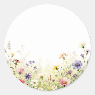 Watercolor Wildflower Meadow Pastel Floral Border Classic Round Sticker
