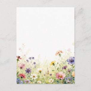 Watercolor Wildflower Meadow Pastel Floral Border Postcard