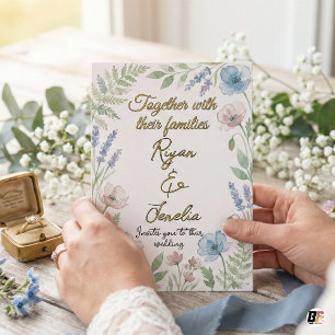 Watercolor Wildflower Meadow Pastel Gold Wedding Invitation