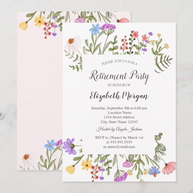 Watercolor Wildflower Meadow  Retirement   Invitation (Front/Back)