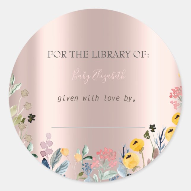 Watercolor Wildflower Meadow RoseGold Pregnancy  Classic Round Sticker (Front)