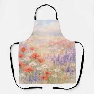 Watercolor Wildflower Meadow Scene Apron