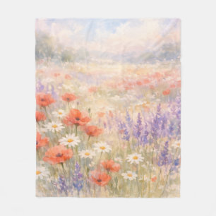 Watercolor Wildflower Meadow Scene Fleece Blanket