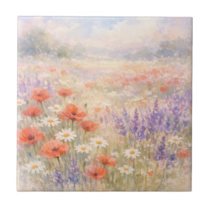 Watercolor Wildflower Meadow Scene Tile