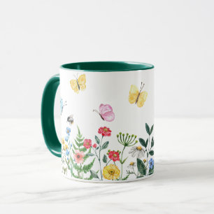 Watercolor Wildflower Meadow with Butterflies Mug