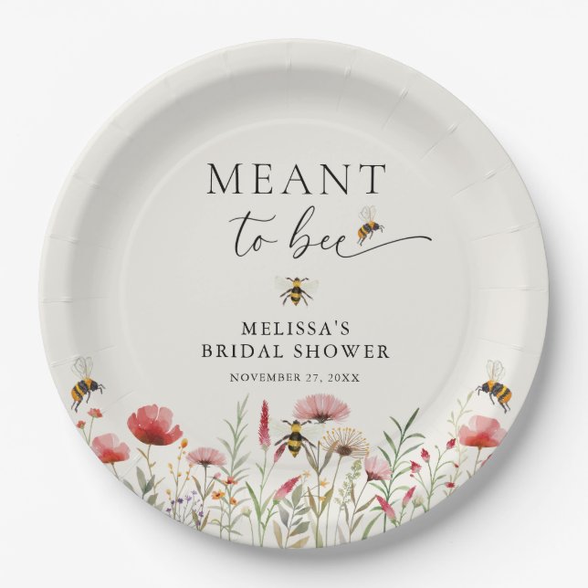 Watercolor Wildflower Meant To Bee Bridal Shower Paper Plate (Front)