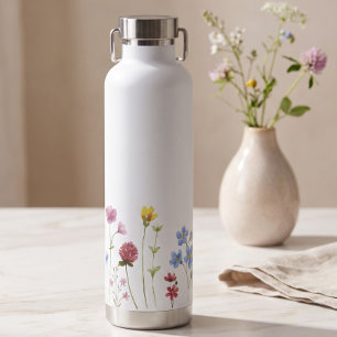 Watercolor Wildflower Minimalistic Boho Cottage Water Bottle