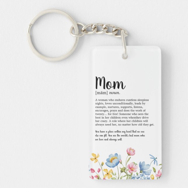 Watercolor Wildflower Mom Definition Keychain (Front)