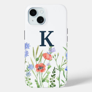 Watercolor Wildflower Monogram  iPhone 15 Case