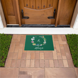 Watercolor Wildflower Monogram House Flag Doormat