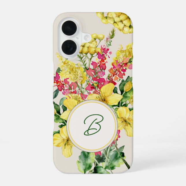 Watercolor Wildflower Monogram iPhone 16 Case (Back)