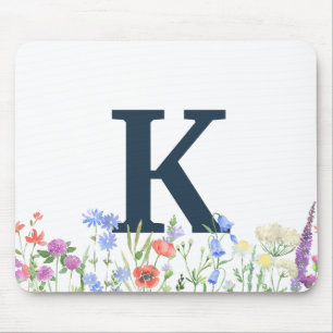 Watercolor Wildflower Monogram Mouse Pad