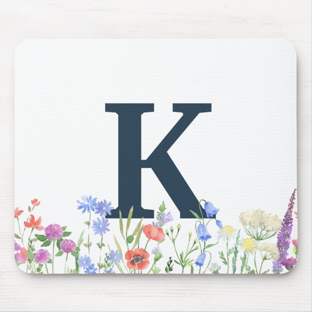 Watercolor Wildflower Monogram  Mouse Pad (Front)