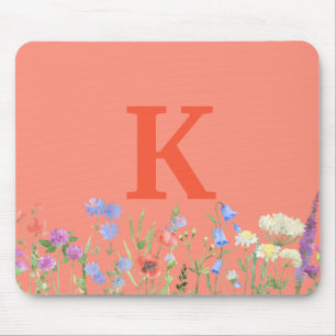 Watercolor Wildflower Monogram  Mouse Pad