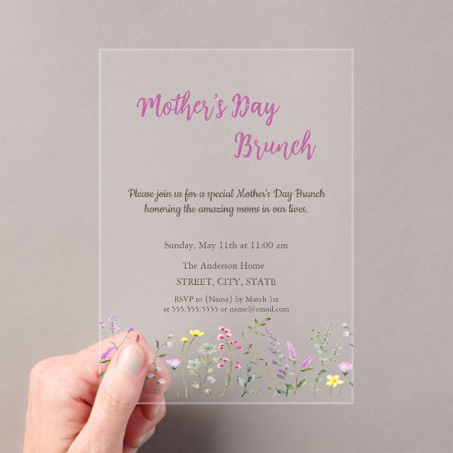 Watercolor Wildflower Mother's Day Brunch Acrylic Invitations (Insitu (Handheld))