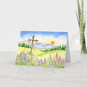 Watercolor Wildflower Mountain Cross 5 Easter Holiday Card