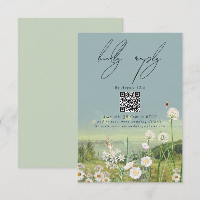 Watercolor Wildflower Mountain Landscape Wedding Enclosure Card (Front/Back)