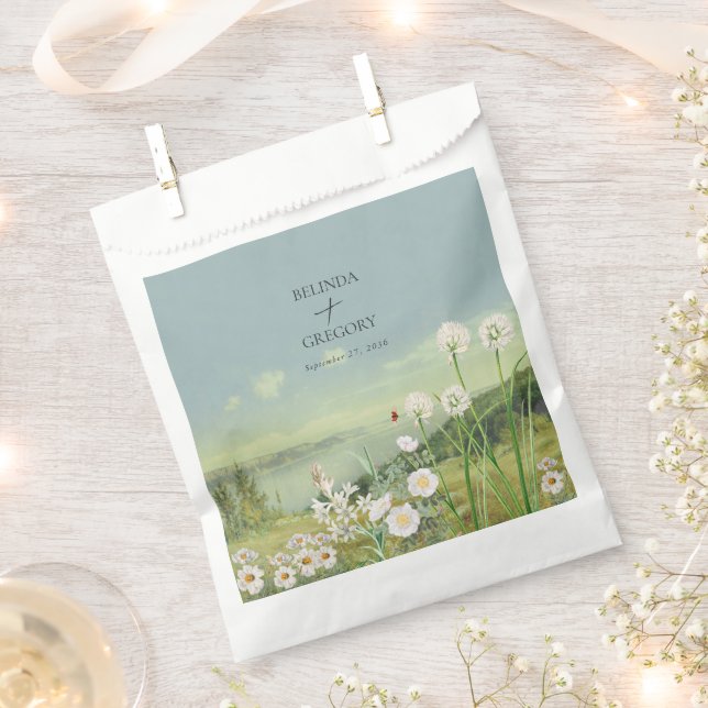 Watercolor Wildflower Mountain Landscape Wedding Favour Bag (Clipped)