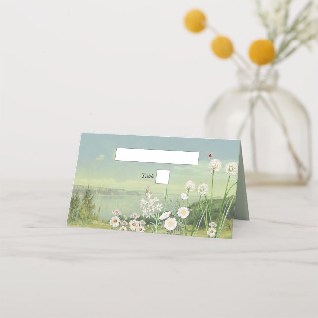 Watercolor Wildflower Mountain Landscape Wedding Place Card (Front)