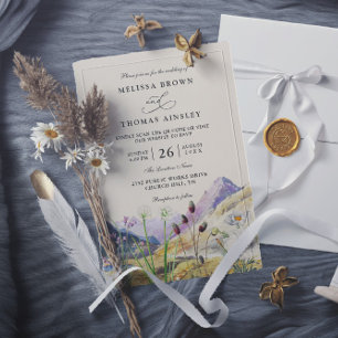 Watercolor Wildflower Mountain QR Code Wedding Invitation