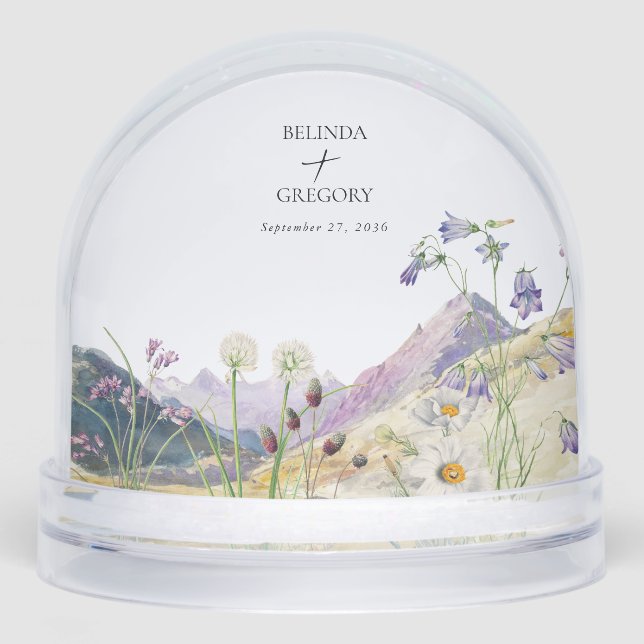 Watercolor Wildflower Mountain Wedding Favour Snowglobe (Front)