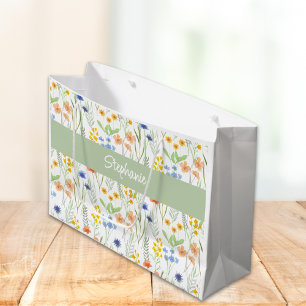 Watercolor Wildflower Name Large Gift Bag