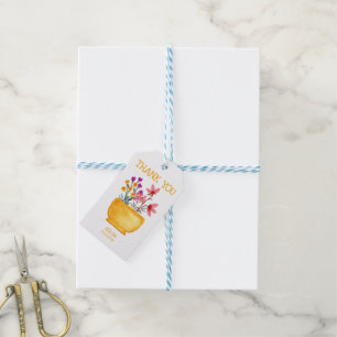 Watercolor Wildflower On Pot Thank You Gift Tags