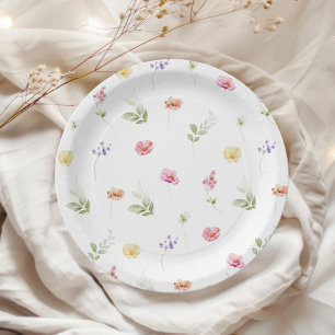 Watercolor Wildflower pattern baby shower Paper Plate