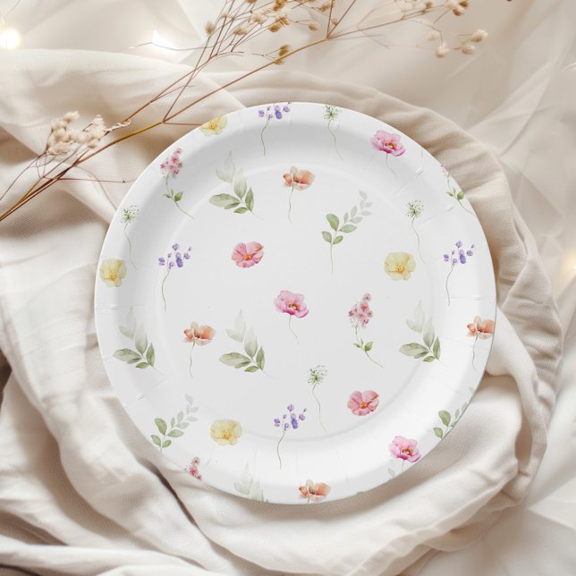 Watercolor Wildflower pattern baby shower Paper Plate (Creator Uploaded)