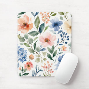 Watercolor Wildflower Pattern Modern Botanical Mouse Pad