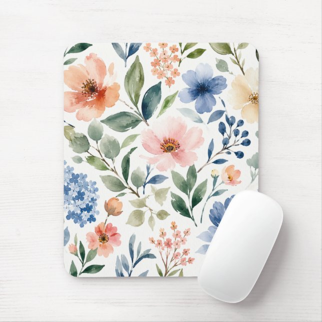 Watercolor Wildflower Pattern Modern Botanical Mouse Pad (With Mouse)
