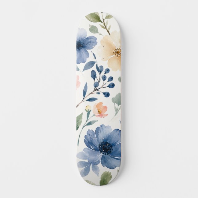 Watercolor Wildflower Pattern Modern Botanical Skateboard (Front)