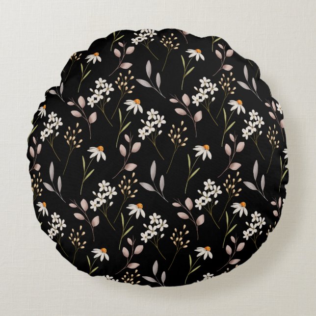  Watercolor WildFlower Pattern  Round Pillow (Front)