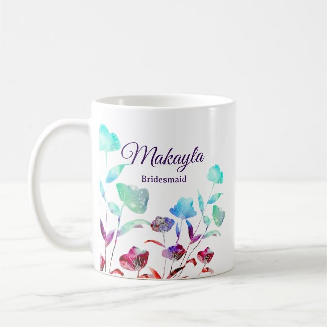 Watercolor Wildflower Personalized Bridesmaid Gift Coffee Mug (Left)