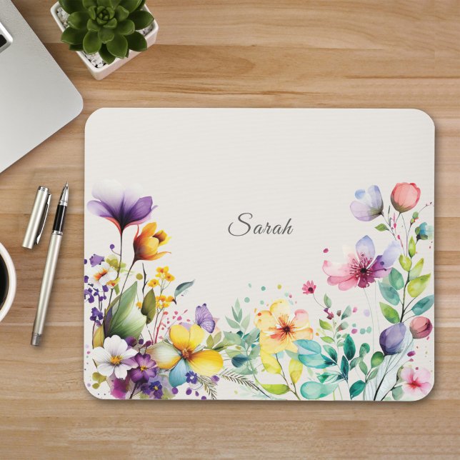 Watercolor Wildflower Personalized Mouse Pad (Creator Uploaded)