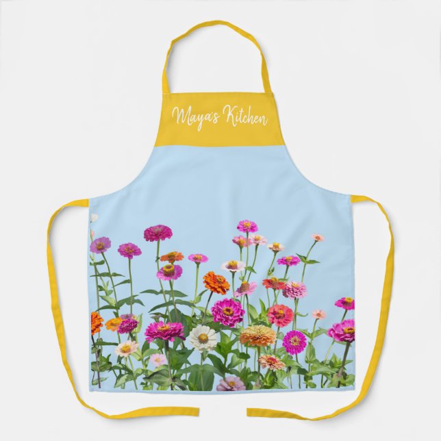 Watercolor Wildflower Personalized Name Apron (Front)