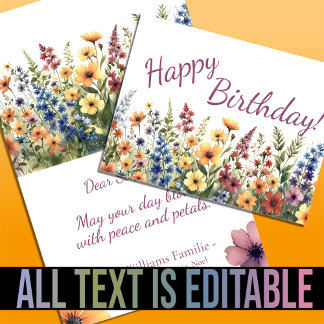Watercolor Wildflower Personalized Summer Birthday Card