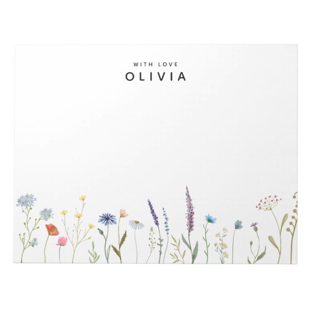 Watercolor Wildflower Personalized With Love Notepad (Front)